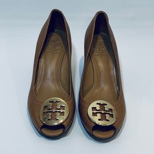 Tori Burch Slip on Peep Toe Wedge Shoes